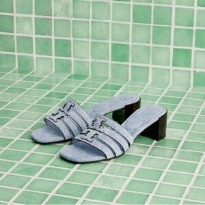 NEW Tory Burch Ines Slide Block Heel Blue Cloud 7.5